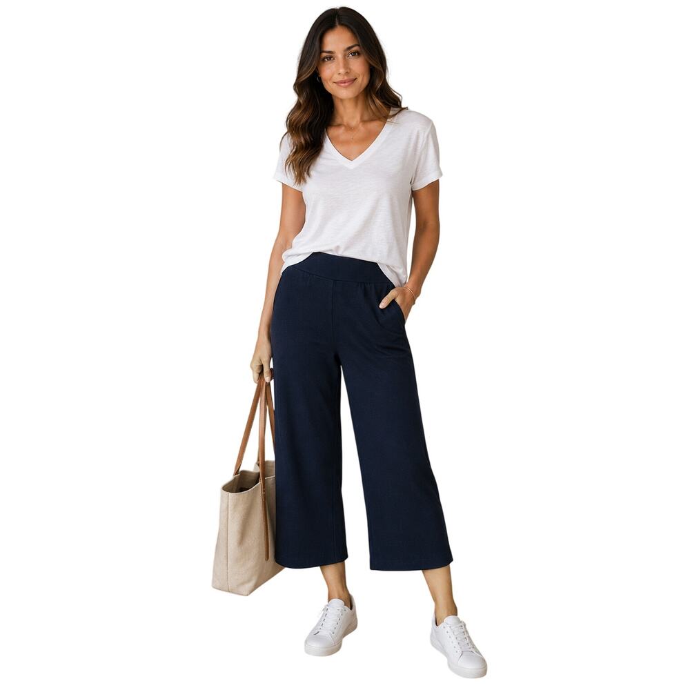 Sioni sz L soft knit stretch high waist cropped wide leg career comfoet casual